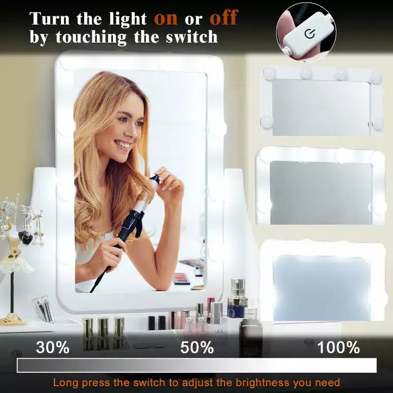 Coiffeuse Costway avec miroir amovible et 10 ampoules à intensité réglable avec interrupteur tactile