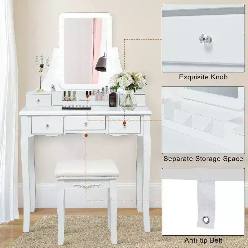 Coiffeuse Costway avec miroir amovible et 10 ampoules à intensité réglable avec interrupteur tactile