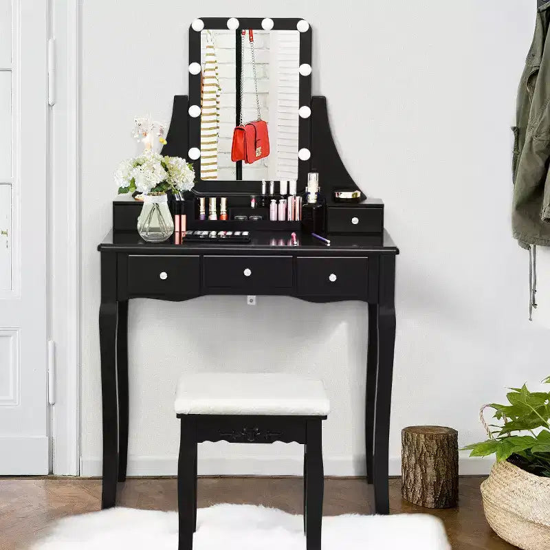 Coiffeuse Costway avec miroir amovible et 10 ampoules à intensité réglable avec interrupteur tactile