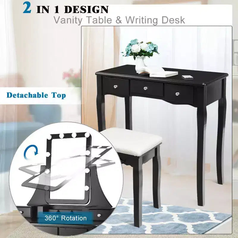Coiffeuse Costway avec miroir amovible et 10 ampoules à intensité réglable avec interrupteur tactile