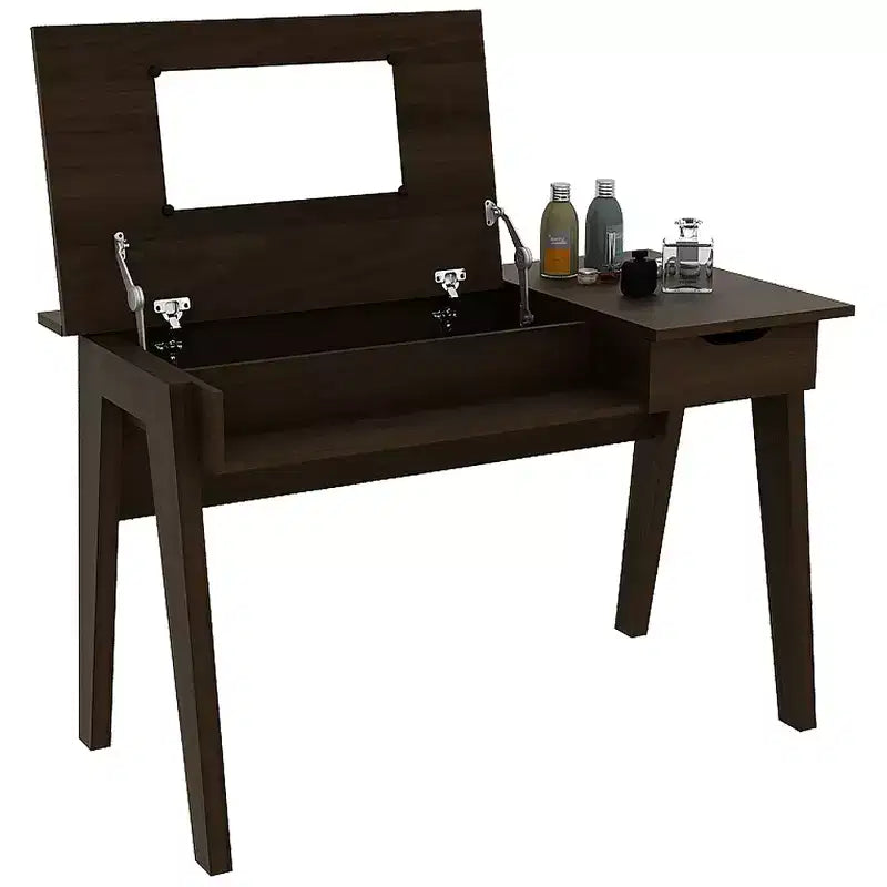 Costway Vanity Table with Flip Mirror Writing Computer Desk Storage Drawer Walnut