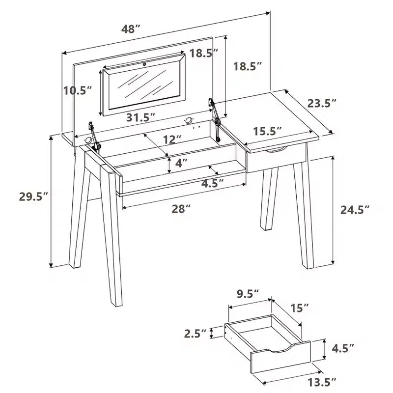 Coiffeuse Costway avec miroir rabattable, bureau d'ordinateur avec tiroir de rangement, noyer