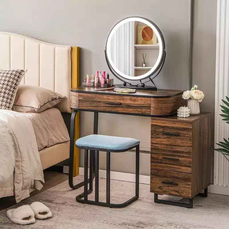 Costway Vanity Table Set 3-Color Dimmable Human Body Induction Light Charging Station
