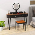Costway Solid Wood Makeup Vanity Desk Set with LED Lighted Mirror Drawers Cushioned Stool White + Brown/Black + Brown/White + Black/White + Natural