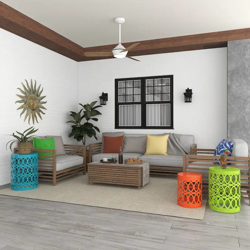 Tables d'appoint gigognes multicolores en métal, style intérieur/extérieur, avec motif sculpté (lot de 3) - S/3 23, 19, 15H