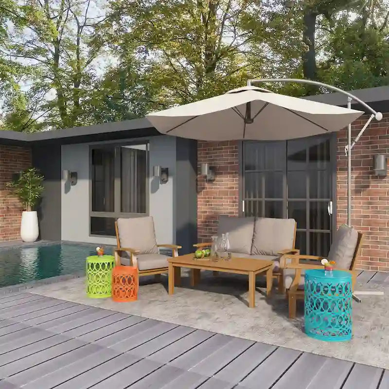 Tables d'appoint gigognes multicolores en métal, style intérieur/extérieur, avec motif sculpté (lot de 3) - S/3 23, 19, 15H