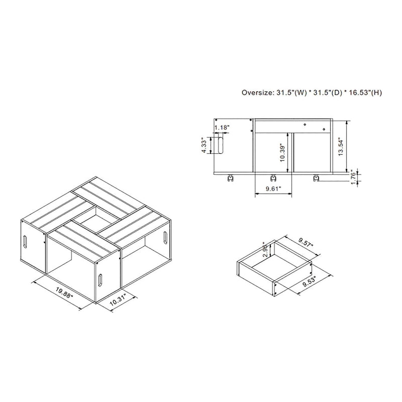 Table basse mobile DH BASIC en chêne rustique avec étagère ouverte de 81 cm (32 pouces) par Denhour