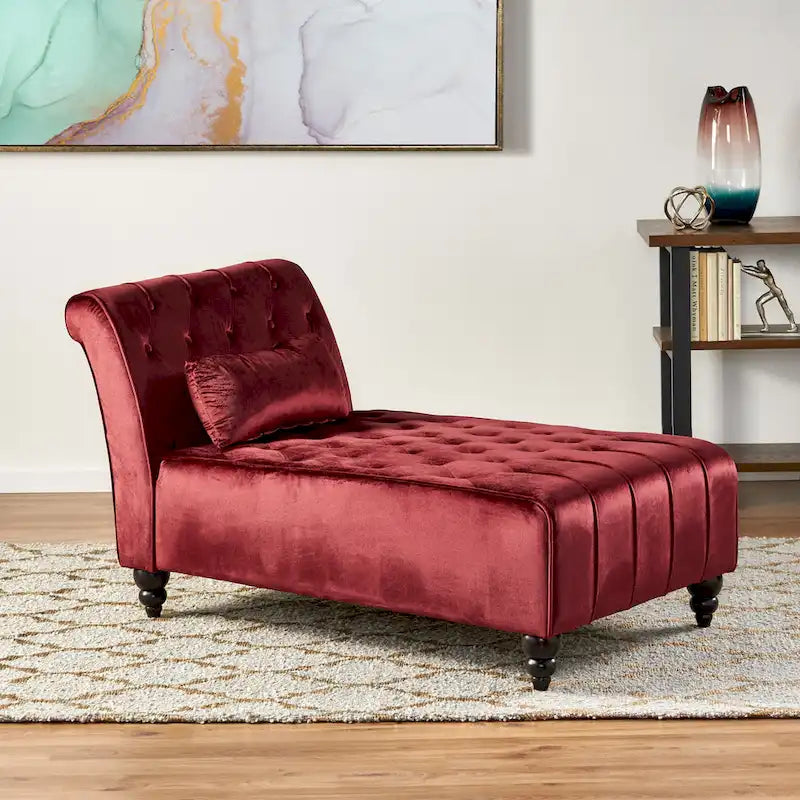 Chaise longue Rubie Modern Glam en velours capitonné par Christopher Knight Home