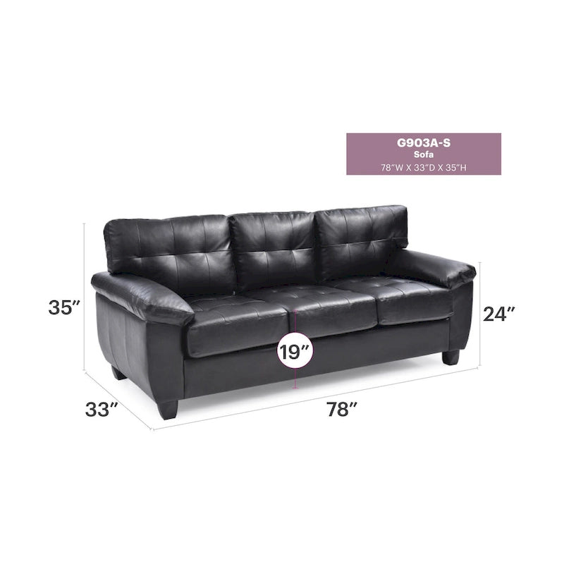 Canapé droit Gallant 78 po (198 cm) de largeur, accoudoirs évasés, revêtement en similicuir - 33 po (L) x 78 po (l) x 35 po (H)