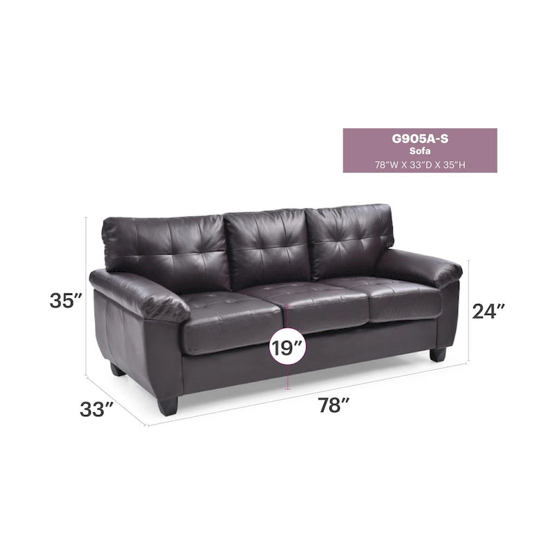 Canapé droit Gallant 78 po (198 cm) de largeur, accoudoirs évasés, revêtement en similicuir - 33 po (L) x 78 po (l) x 35 po (H)