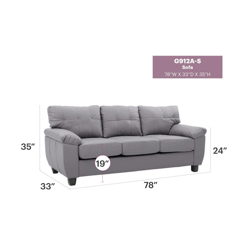 Canapé droit Gallant 78 po (198 cm) de largeur, accoudoirs évasés, revêtement en similicuir - 33 po (L) x 78 po (l) x 35 po (H)