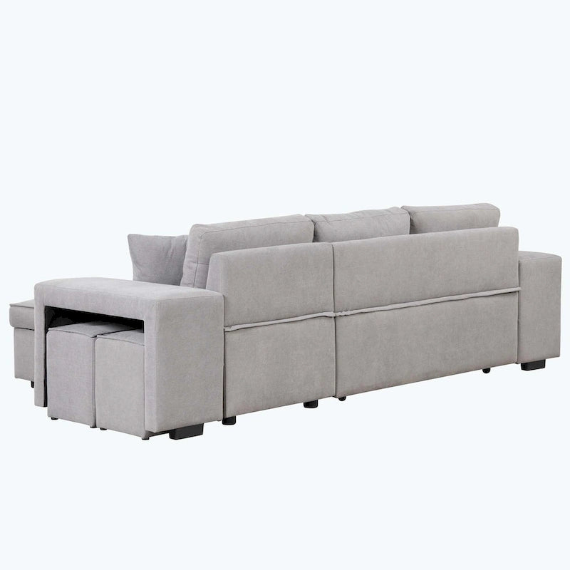 Canapé d'angle moderne en forme de L, réversible, 3 places, avec méridienne de rangement et 2 poufs