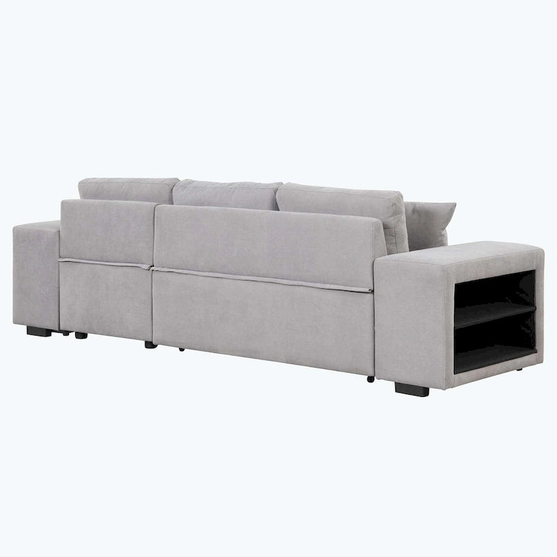 Canapé d'angle moderne en forme de L, réversible, 3 places, avec méridienne de rangement et 2 poufs