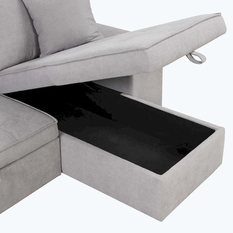 Canapé d'angle moderne en forme de L, réversible, 3 places, avec méridienne de rangement et 2 poufs