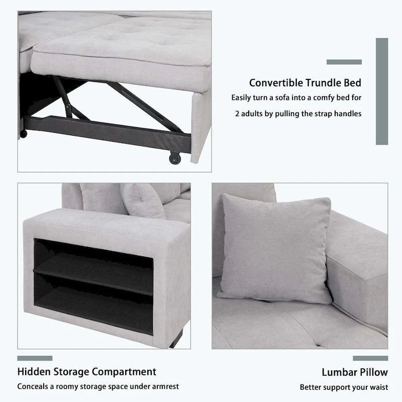 Canapé d'angle moderne en forme de L, réversible, 3 places, avec méridienne de rangement et 2 poufs