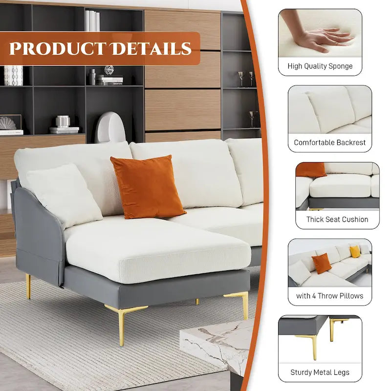 Canapé d'angle en U Ouyessir 4 places avec double méridienne