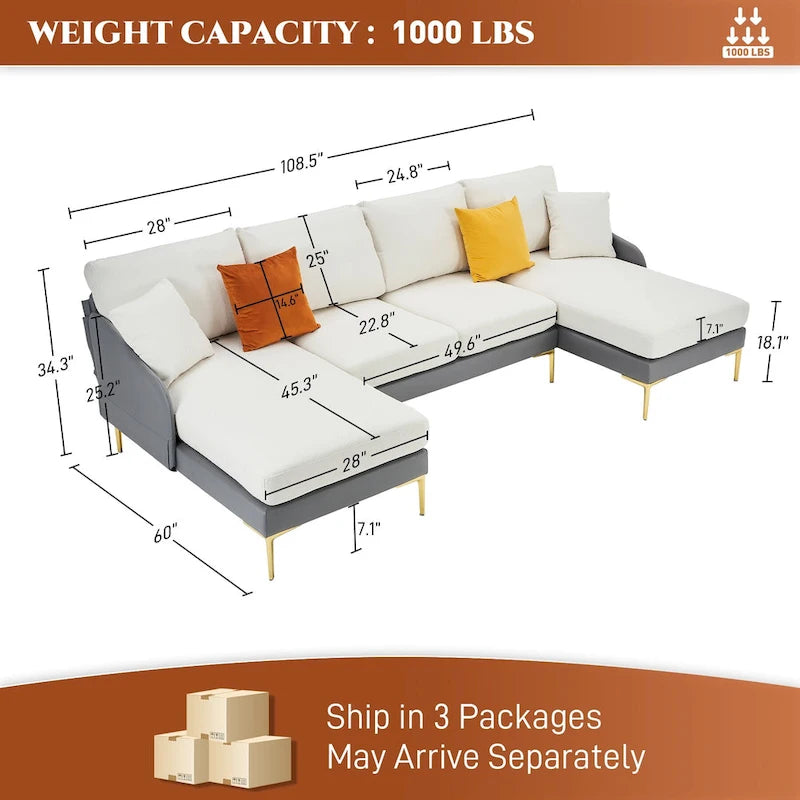 Canapé d'angle en U Ouyessir 4 places avec double méridienne