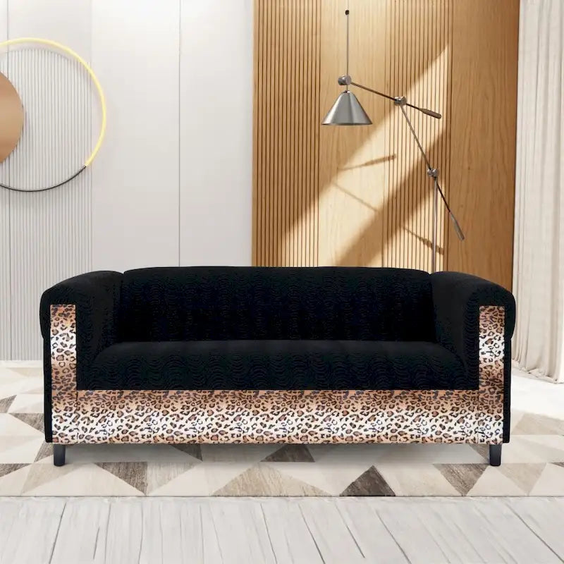 Canapé 3 places Coast to Coast Sofas style moderne du milieu du siècle, revêtement en velours, structure en bois massif.