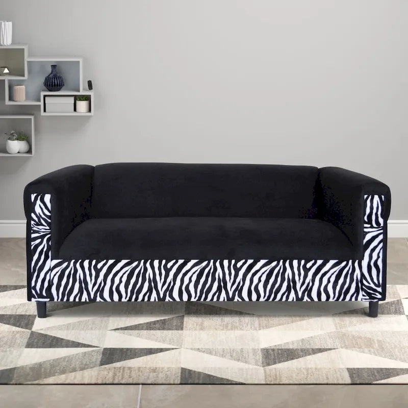 Canapé 3 places Coast to Coast Sofas style moderne du milieu du siècle, revêtement en velours, structure en bois massif.