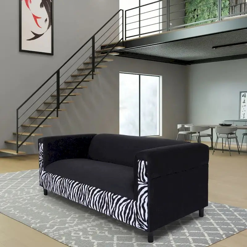 Canapé 3 places Coast to Coast Sofas style moderne du milieu du siècle, revêtement en velours, structure en bois massif.