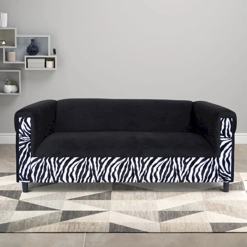 Canapé 3 places Coast to Coast Sofas style moderne du milieu du siècle, revêtement en velours, structure en bois massif.