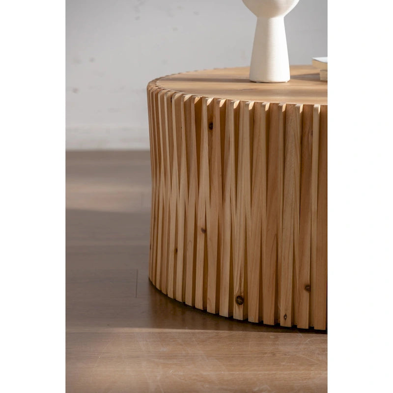 Table basse cylindrique de style rétro avec motif en relief texturé vertical