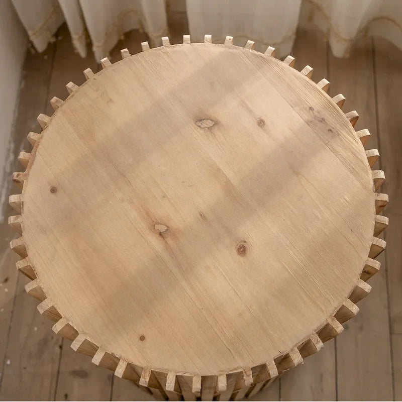 Table basse cylindrique de style rétro avec motif en relief texturé vertical