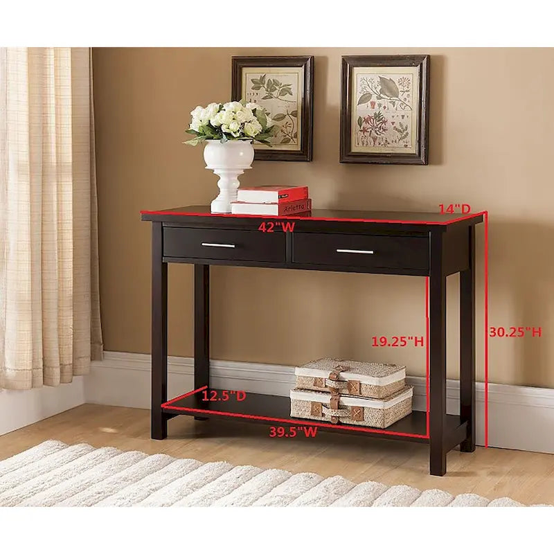 Console d'entrée, table d'appoint avec tiroirs, couleur expresso