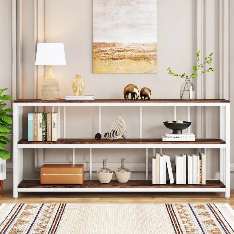 70.9 Narrow Long Console Table, 3 Tiers Sofa Table with Storage Shelves, Entryway Table