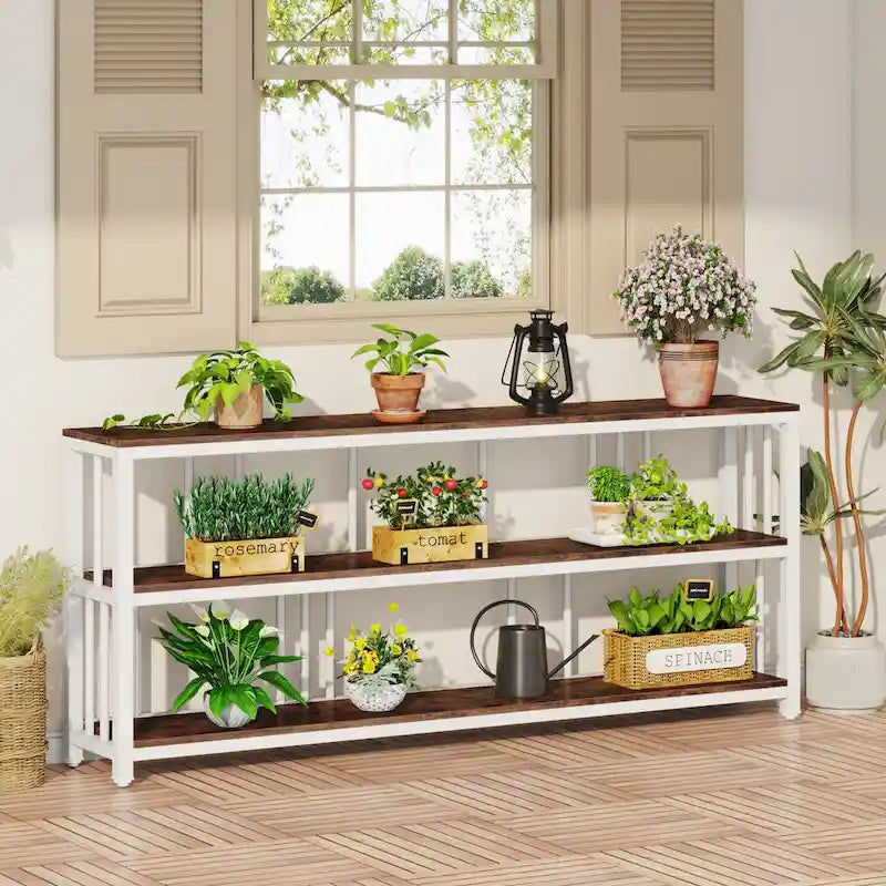 Console étroite et longue de 70,9 cm, table d'appoint à 3 niveaux avec étagères de rangement, table d'entrée