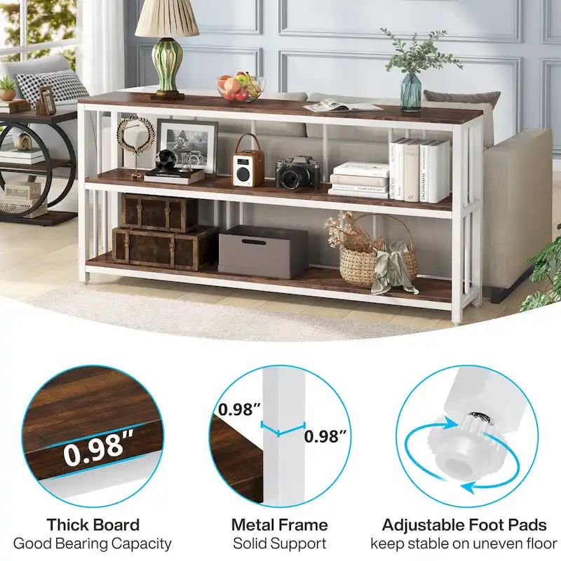 Console étroite et longue de 70,9 cm, table d'appoint à 3 niveaux avec étagères de rangement, table d'entrée