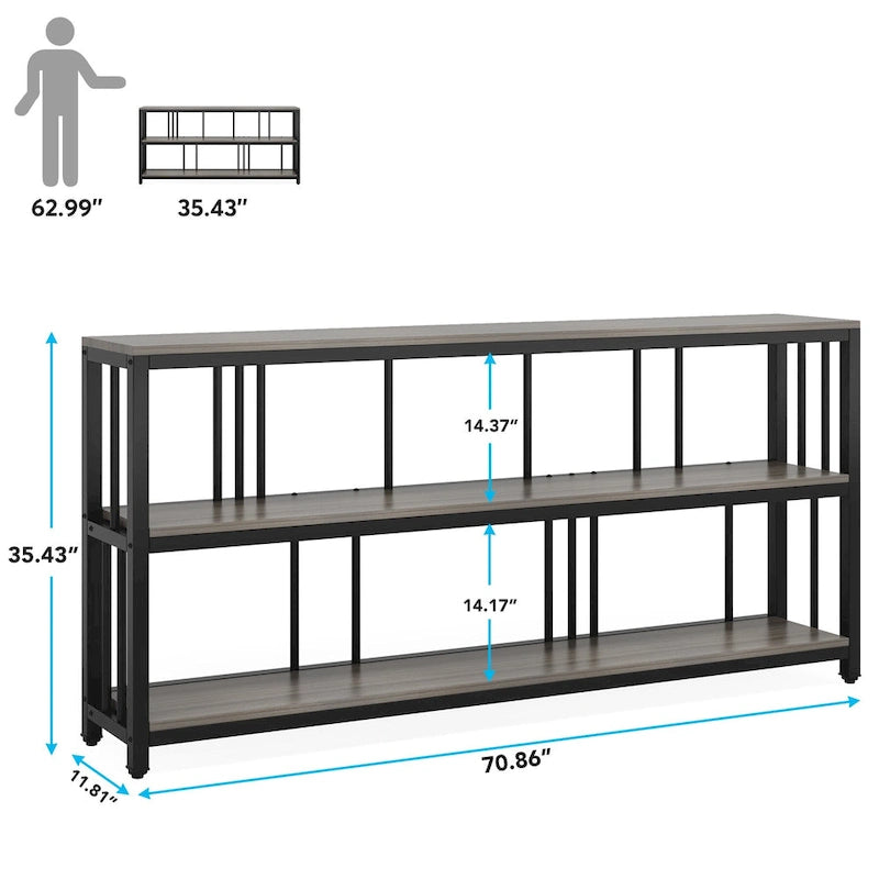 Console étroite et longue de 70,9 cm, table d'appoint à 3 niveaux avec étagères de rangement, table d'entrée