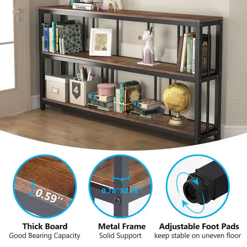 Console étroite et longue de 70,9 cm, table d'appoint à 3 niveaux avec étagères de rangement, table d'entrée