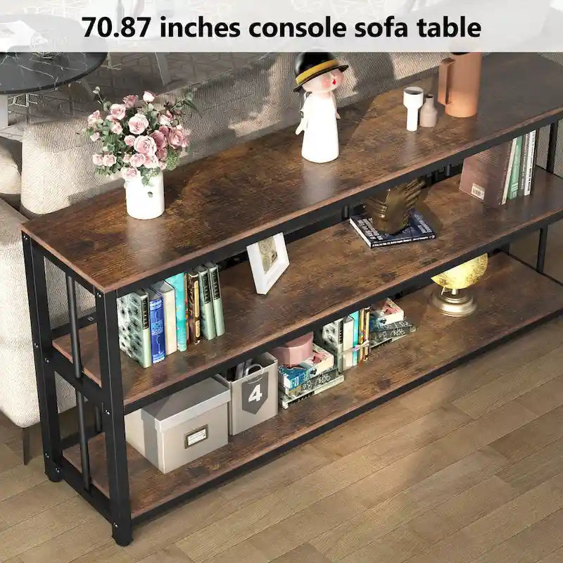 Console étroite et longue de 70,9 cm, table d'appoint à 3 niveaux avec étagères de rangement, table d'entrée