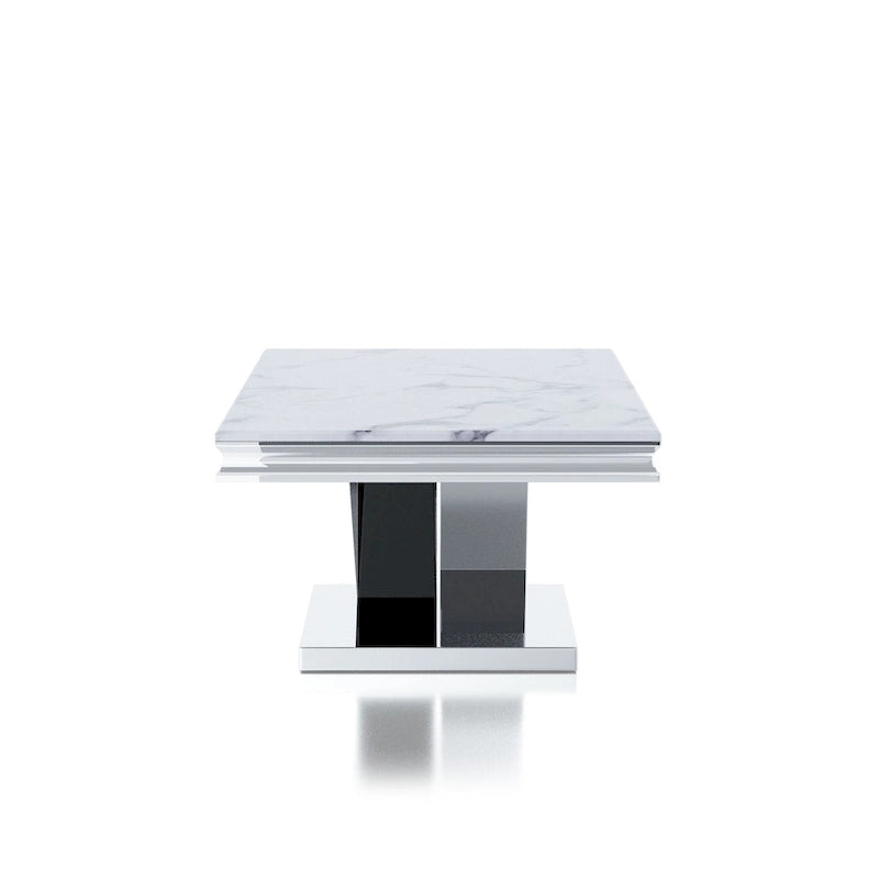 Table basse Kaliki Glam de 130 cm (51 pouces) avec plateau en faux marbre et pied central chromé, par Furniture of America