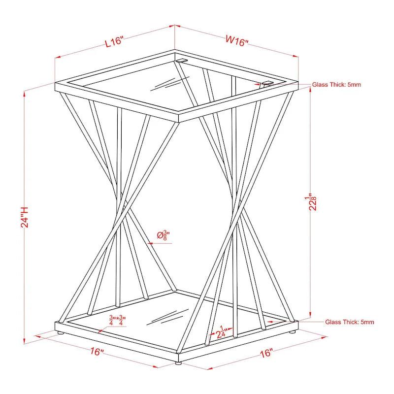 Table d'appoint contemporaine Lopita dorée de 40,6 cm (16 pouces) en verre à une étagère par Furniture of America