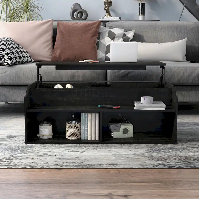 Table basse relevable DH BASIC en chêne noir de style transitionnel de 112 cm (44 pouces) par Denhour