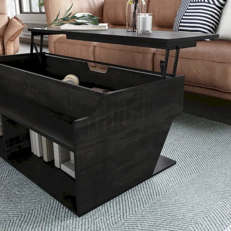 Table basse relevable DH BASIC en chêne noir de style transitionnel de 112 cm (44 pouces) par Denhour