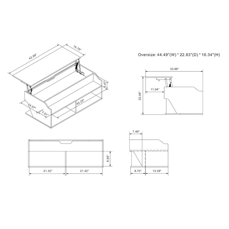 Table basse relevable DH BASIC en chêne noir de style transitionnel de 112 cm (44 pouces) par Denhour
