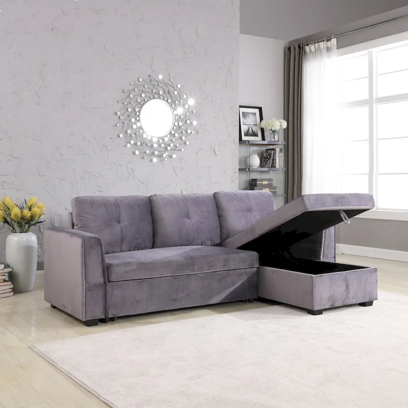 Canapé d'angle convertible réversible en velours de 91 pouces de large avec rangement et méridienne