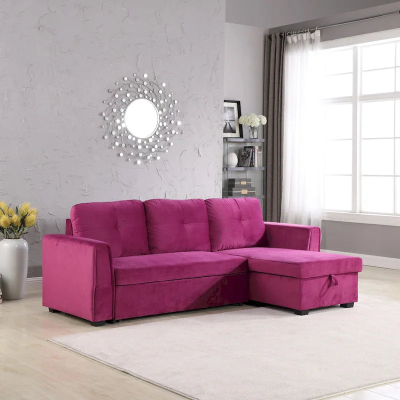 Canapé d'angle convertible réversible en velours de 91 pouces de large avec rangement et méridienne