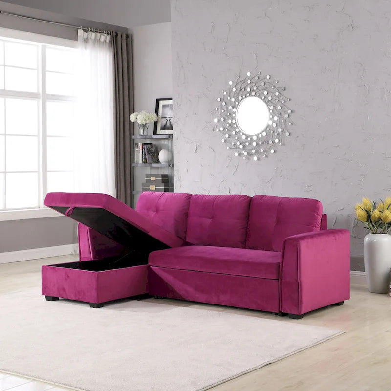 Canapé d'angle convertible réversible en velours de 91 pouces de large avec rangement et méridienne