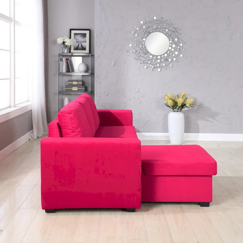 Canapé d'angle convertible réversible en velours de 91 pouces de large avec rangement et méridienne