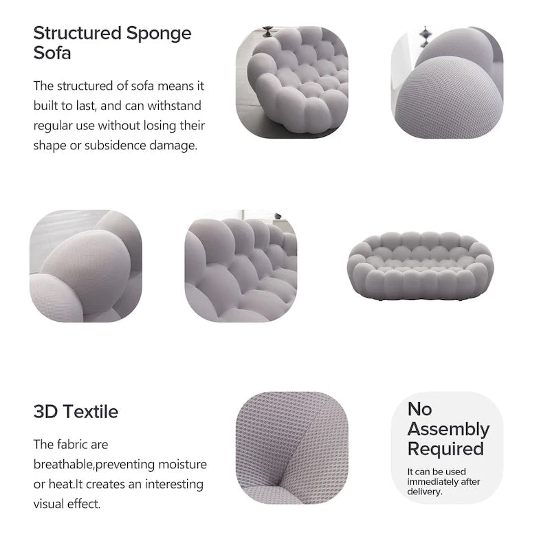 Canapé relax 2 places incurvé en nid d'abeille avec revêtement textile 3D pour salon ou appartement