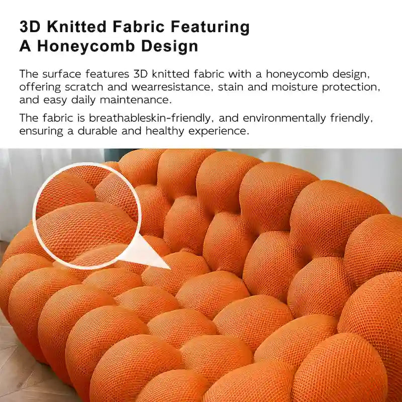 Canapé relax 2 places incurvé en nid d'abeille avec revêtement textile 3D pour salon ou appartement