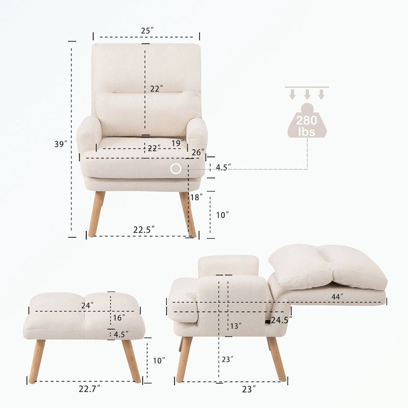 Fauteuil d'appoint avec repose-pieds et dossier réglable