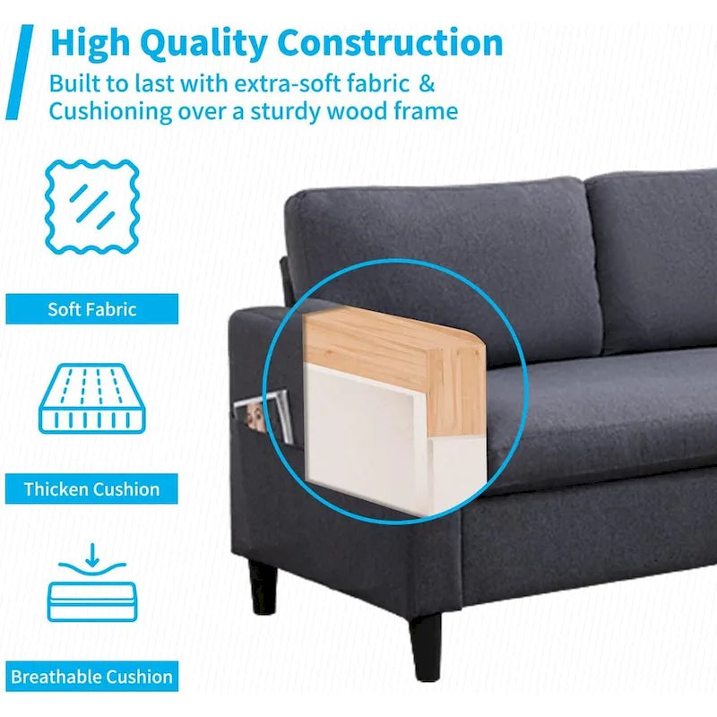 Canapé d'angle convertible Mixoy 3 places avec pouf de rangement et méridienne réversible - 218 cm x 71 cm x 78 cm