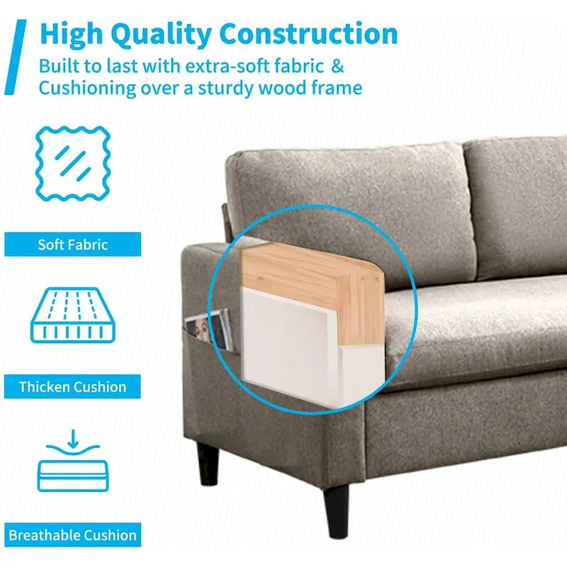 Canapé d'angle convertible Mixoy 3 places avec pouf de rangement et méridienne réversible - 218 cm x 71 cm x 78 cm