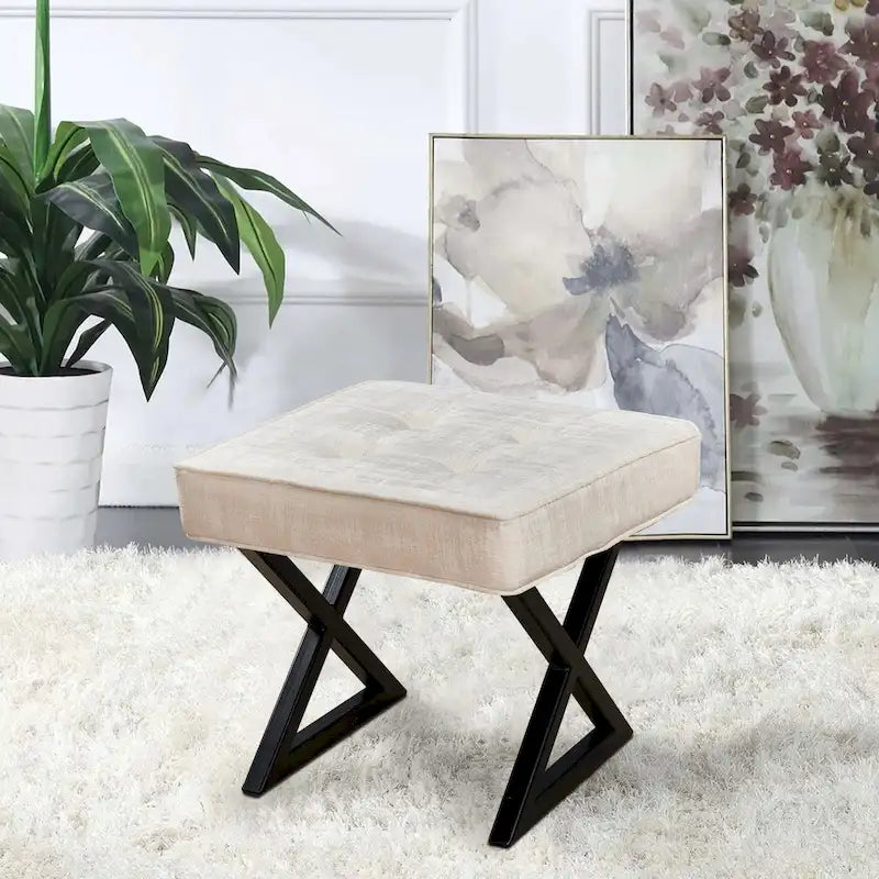 Tabouret ottoman en velours texturé 18 x 18 x 17