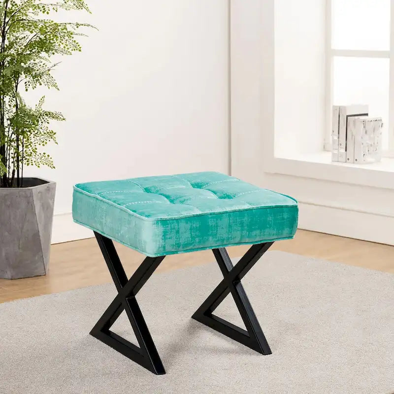 Tabouret ottoman en velours texturé 18 x 18 x 17
